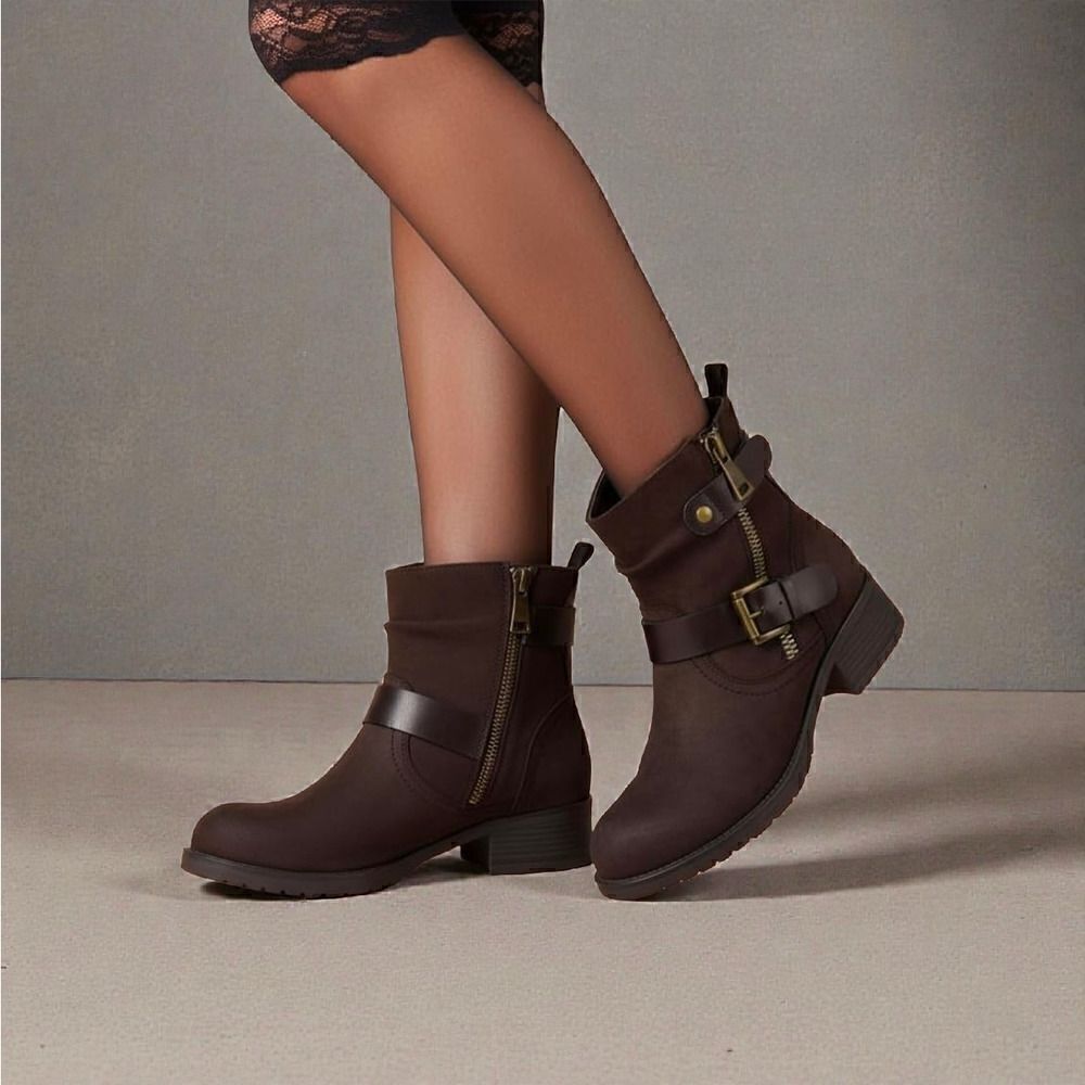 Dunes  Max Women's Moto Brown Block Heel Boots  Size 6M